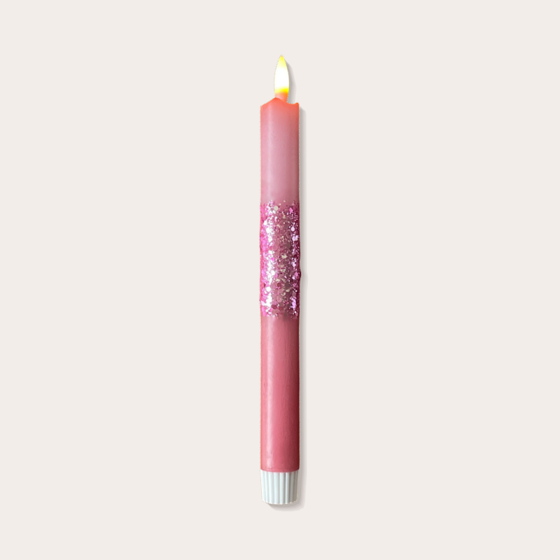 Kaars led - Glitter - oud roze & robijnrood