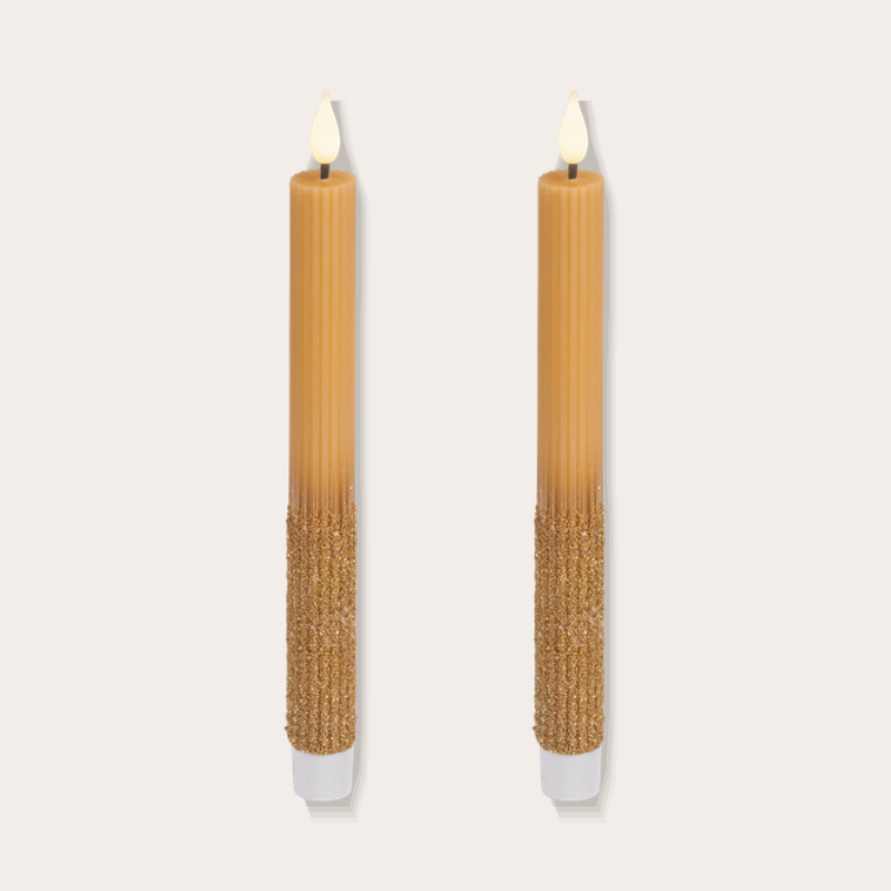 Ledkaars - Dinerkaars glitter - Bruin - 24,5 cm (set van 2)