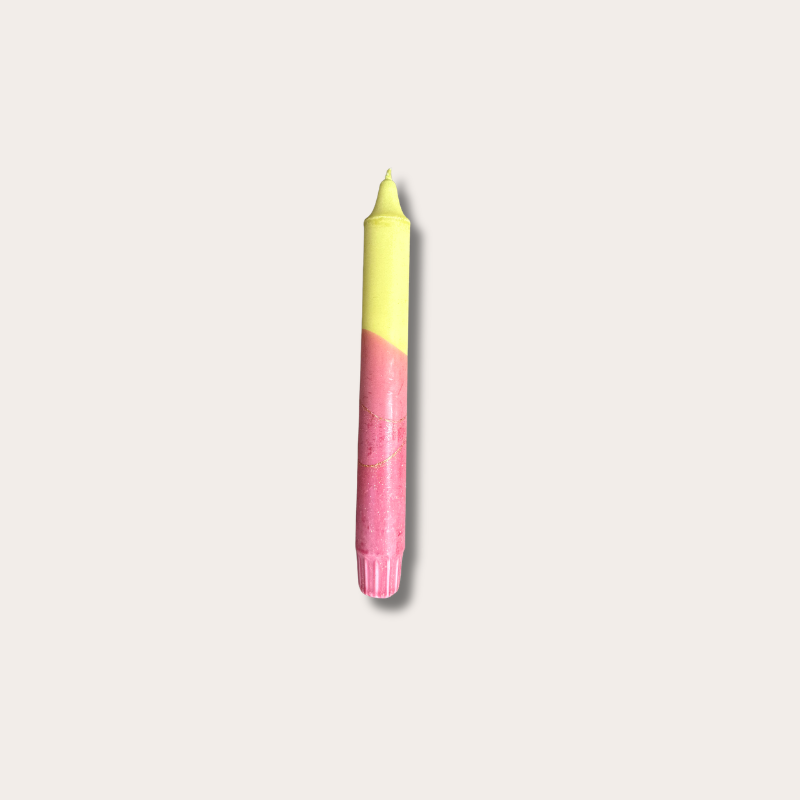 Kaars - Essence - Geel/oudroze glitter overloop