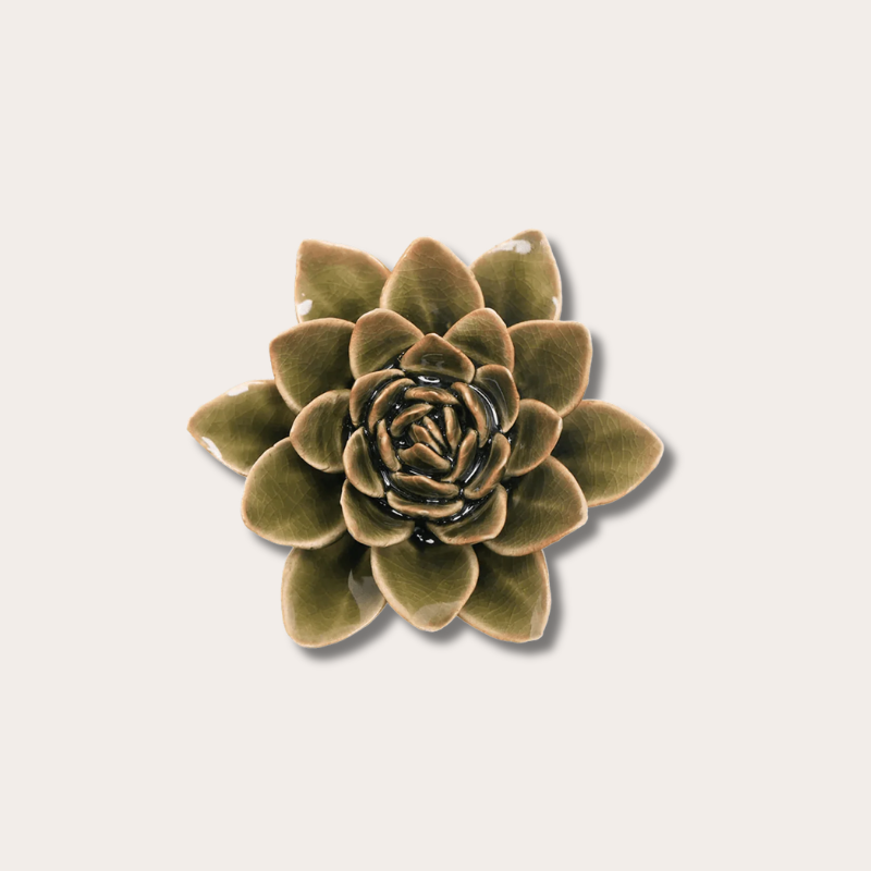 Keramieken bloem - Echeveria - Olijfgroen