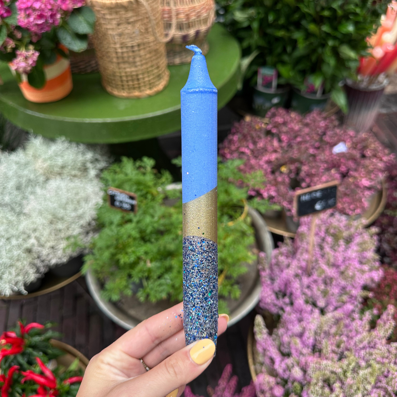 Kaars - Essence - Blauw/goud glitter overloop