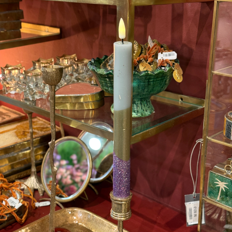 Ledkaars diner - groen - paarse glitter