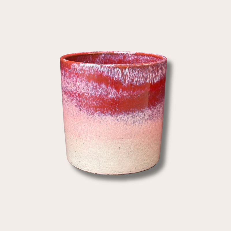 Geglazuurde pot - Cleo - Bordeaux/roze overloop