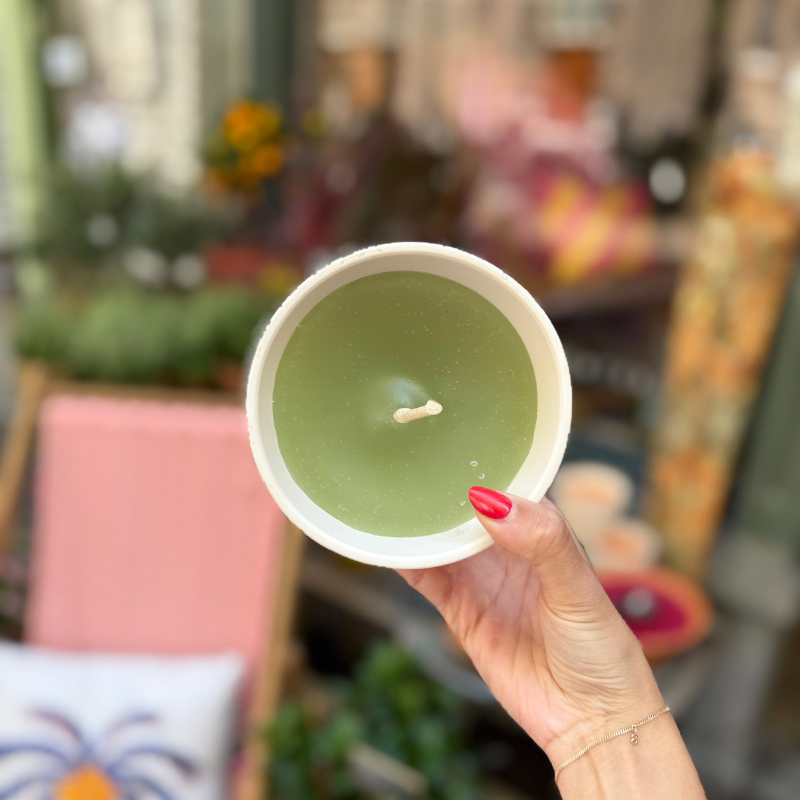 Buiten kaars - creme terracotta pot S - Velvet Green