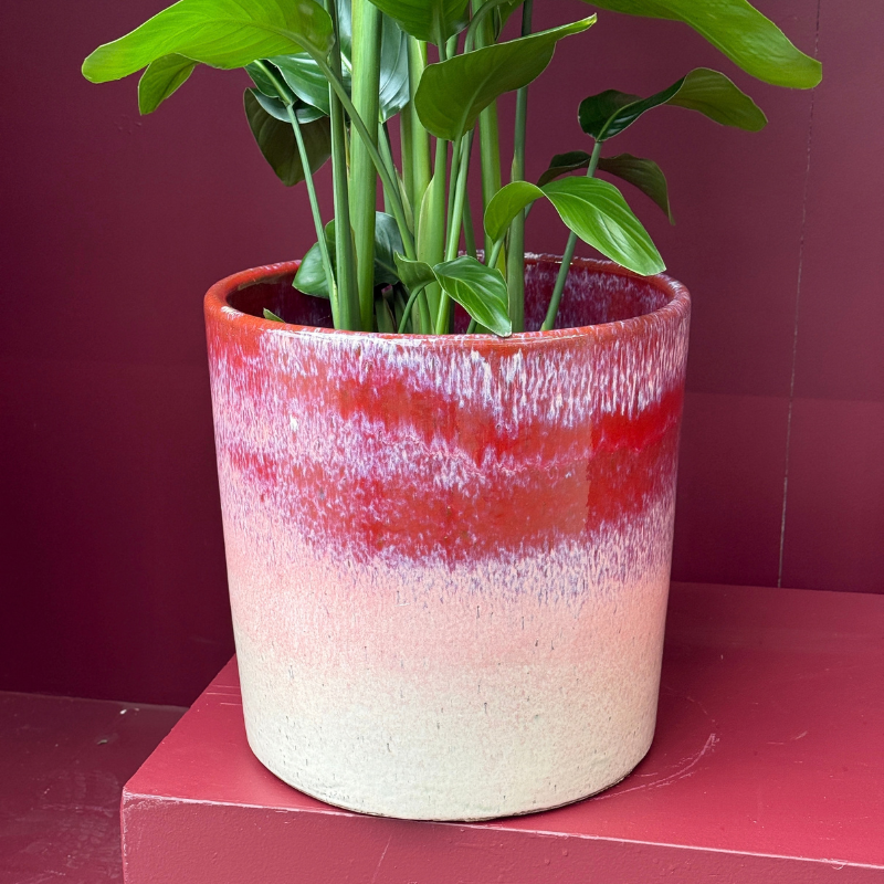 Geglazuurde pot - Cleo - Bordeaux/roze overloop