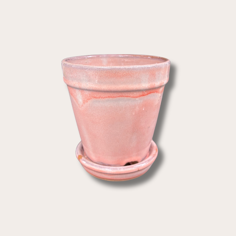 Geglazuurde pot met schotel - Abby - Zalmroze