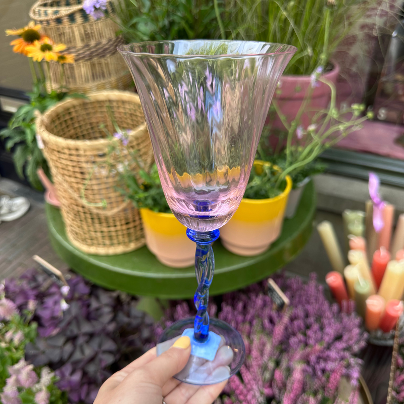 Wijn glas - blauw, roze