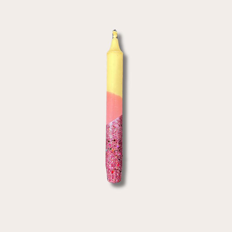 Kaars - Essence - Geel/bordeaux glitter overloop