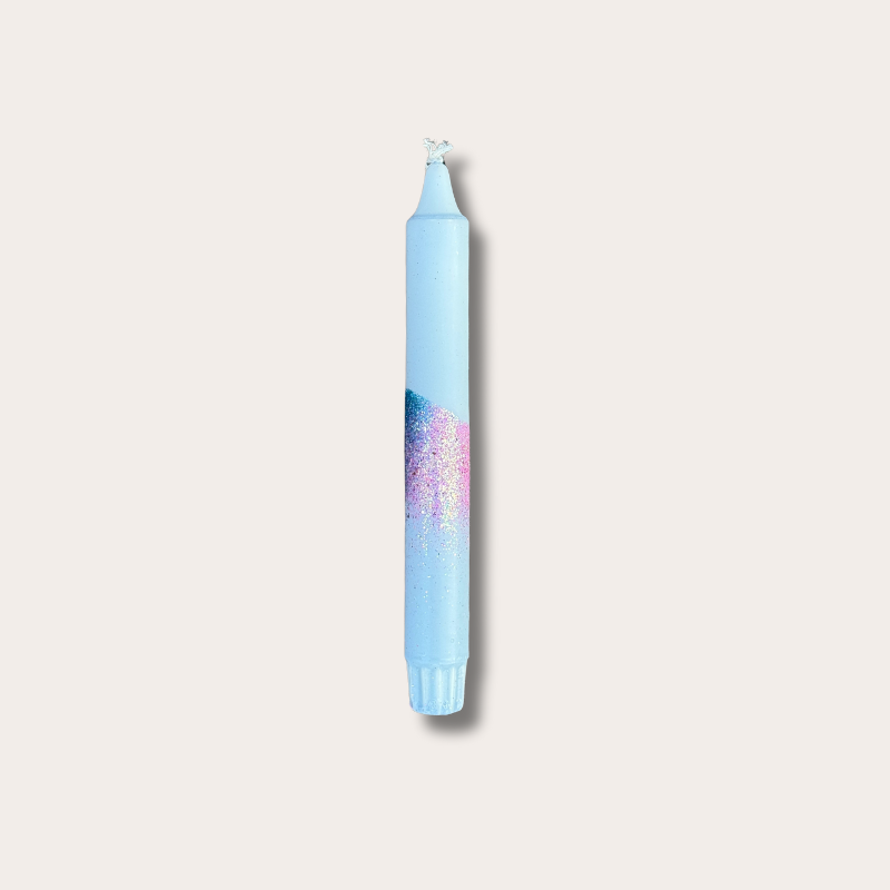 Kaars - Essence - licht blauw - glitter overloop