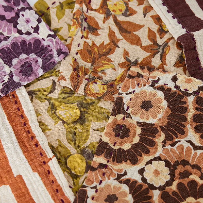 HKliving katoenen servetten - floral striped tangerine, set van 2
