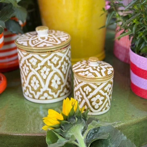 Chabi Chic - voorraadpot - kaki bloemen M