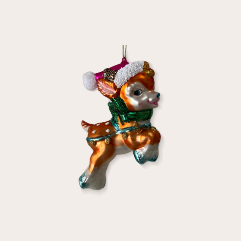 Ornament - Hertje met muts - Bruin