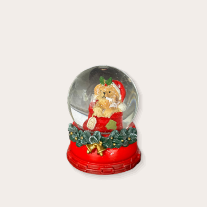 Sneeuwbol - Hond met kerstmuts - Rood