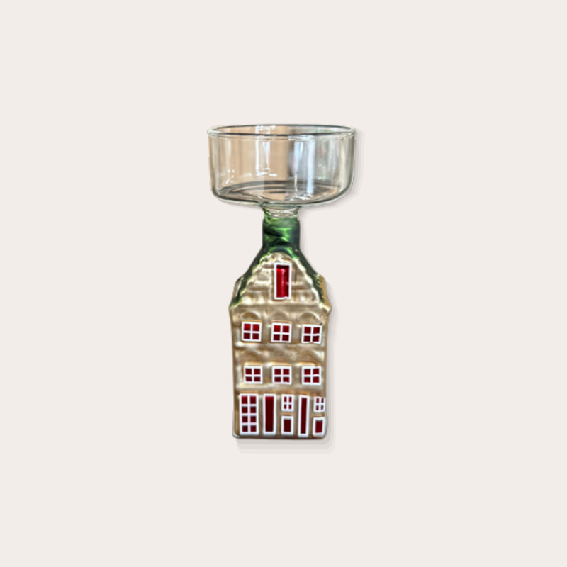 Waxinelichthouder - Huisje - Goud/rood