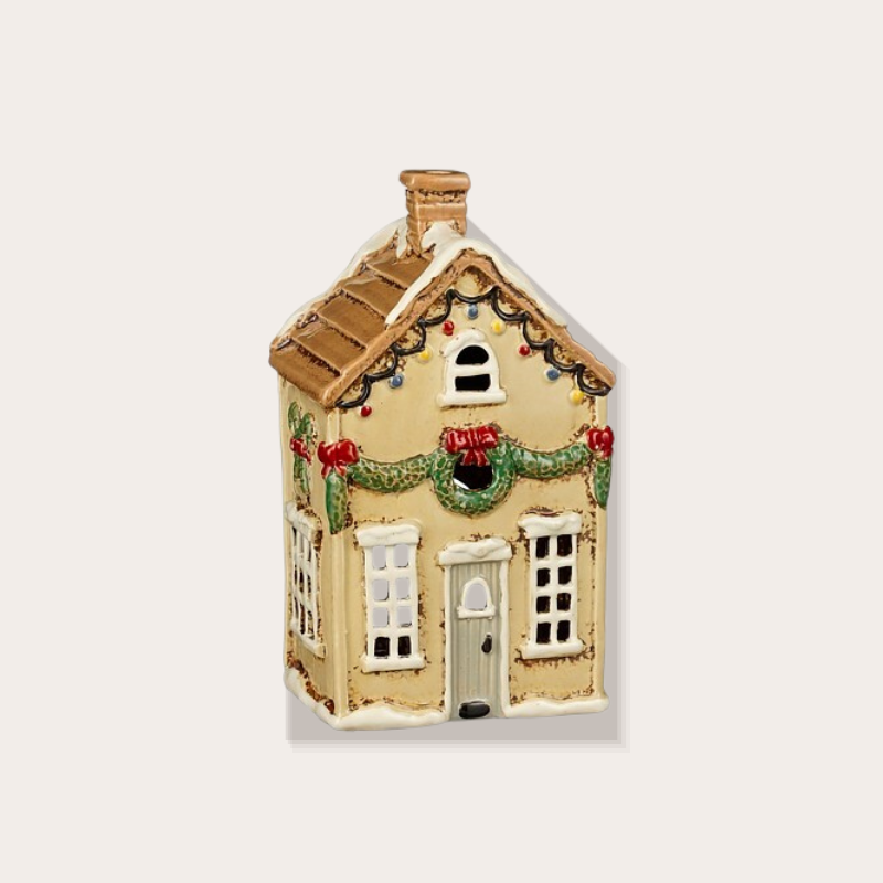 Theelichthouder - Huisje - Beige