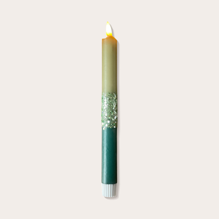 Kaars led - Glitter - olijfgroen & donkergroen