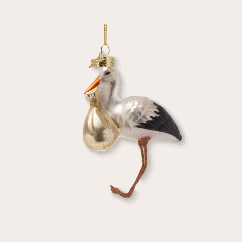 Ornament - Ooievaar met baby - zijkant