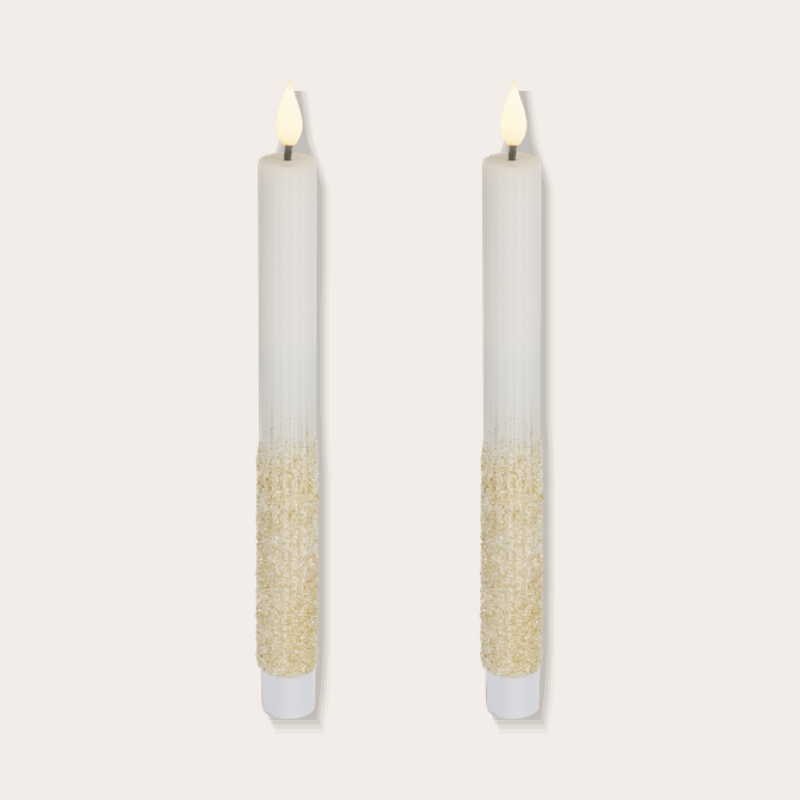 Ledkaars - Dinerkaars glitter - Off-white - 24,5 cm (set van 2)