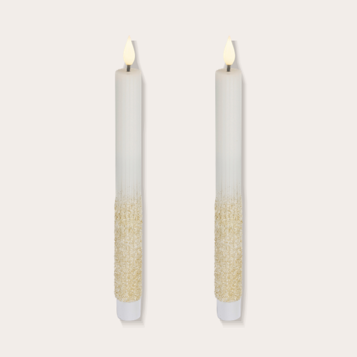 Ledkaars - Dinerkaars glitter - Off-white - 24,5 cm (set van 2)