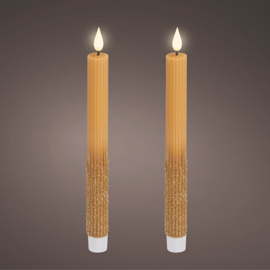 Ledkaars - Dinerkaars glitter - Bruin - 24,5 cm (set van 2) sfeerfoto