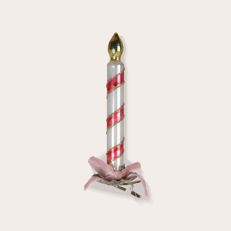 Ornament - Kaarsje - Roze gestreept - packshot