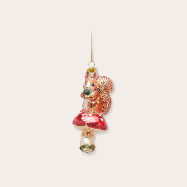 Ornament - Eekhoorn op paddenstoel - Oranje/rood
