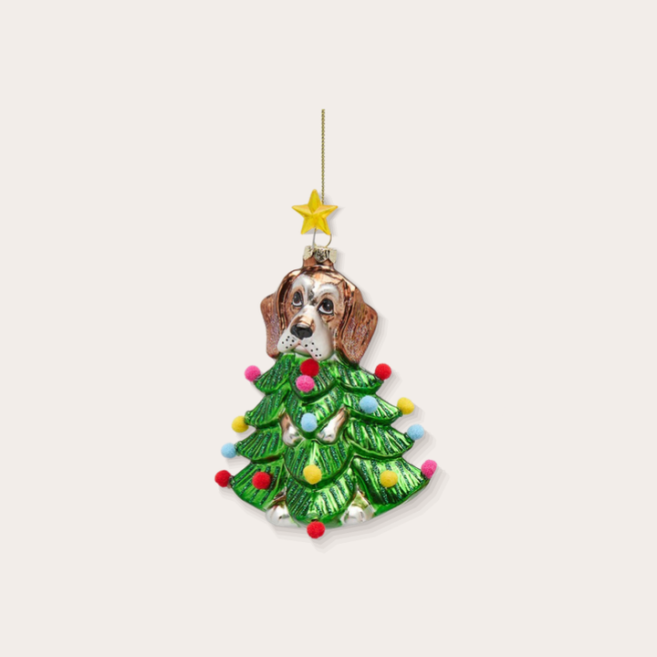 Ornament - Hond in kerstboom - Groen/bruin