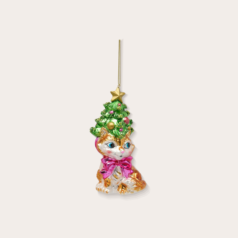 Ornament - Kat - Oranje/groen