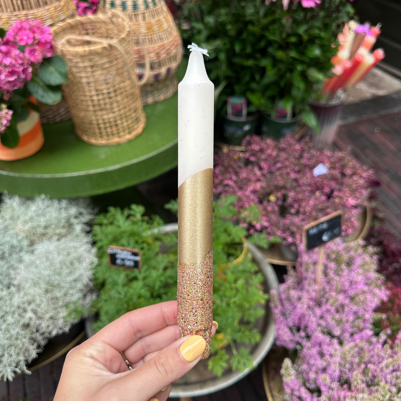 Kaars - Essence - Wit/goud glitter overloop