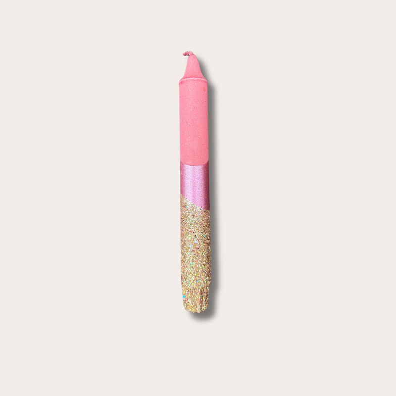 Kaars - Essence - Oudroze/goud glitter overloop