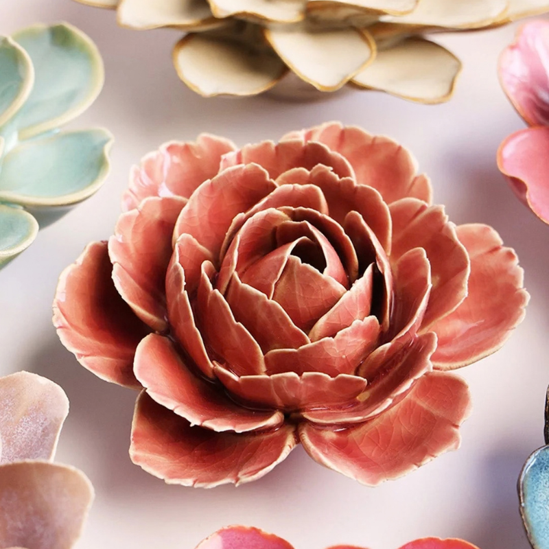 Keramieken bloem - Roos - Champagne roze