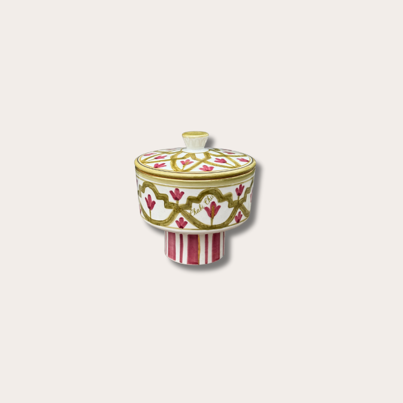 Chabi Chic - voorraadpot op voet - kaki bordeaux
