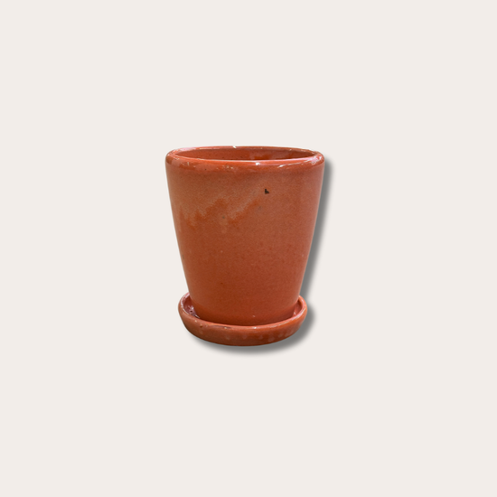 Geglazuurde pot met schotel - Abby - zalm roze