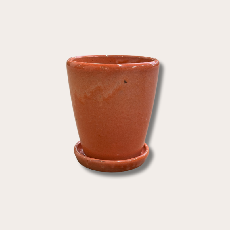 Geglazuurde pot met schotel - Abby - zalm roze