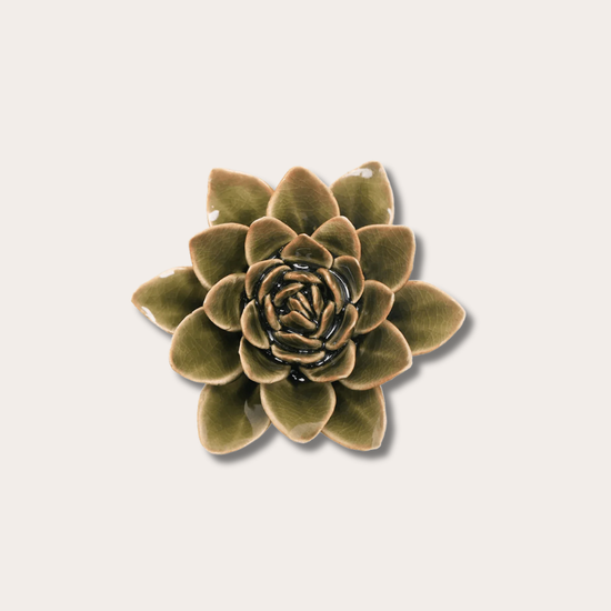 Keramieken bloem - Echeveria - Olijfgroen