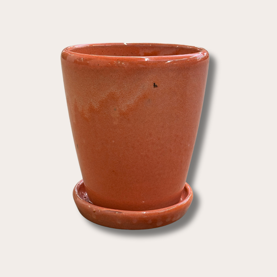 Geglazuurde pot met schotel - Abby - zalm roze