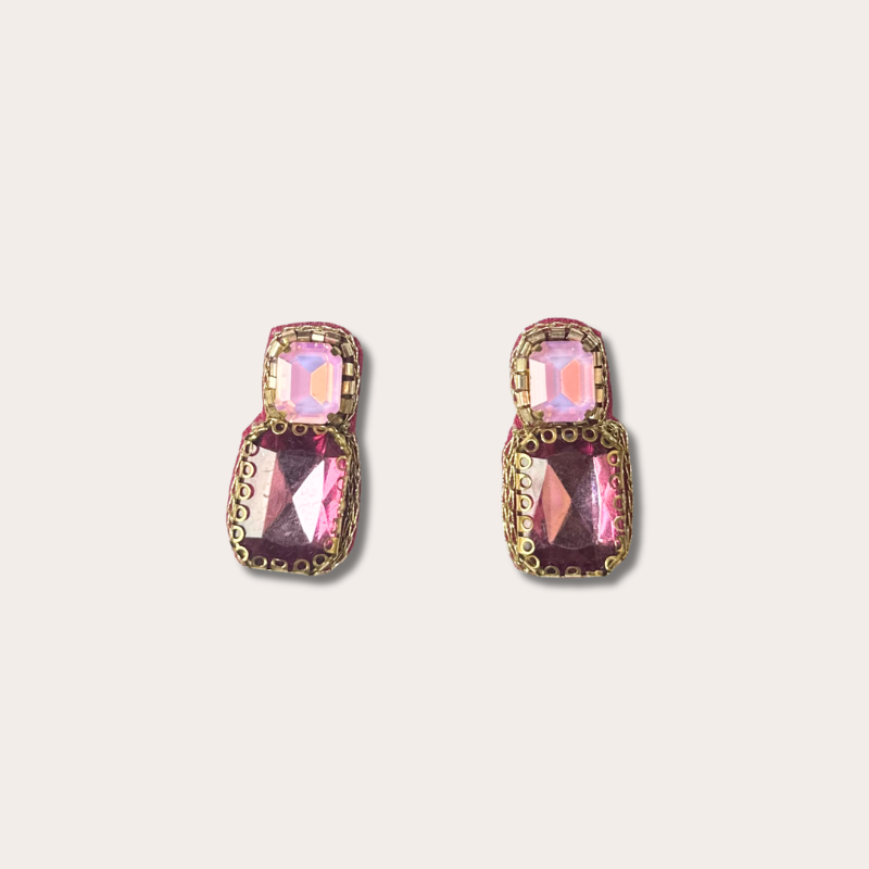 Oorbellen - Double Drop - Roze