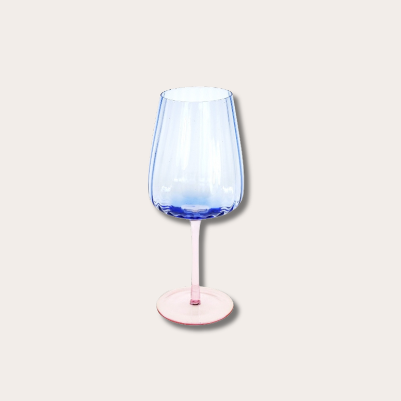 Wijn glas - Ribbel - Blauw/roze
