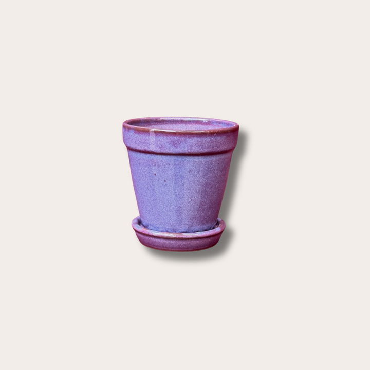 Geglazuurde pot met schotel - Abby - Paars - XS