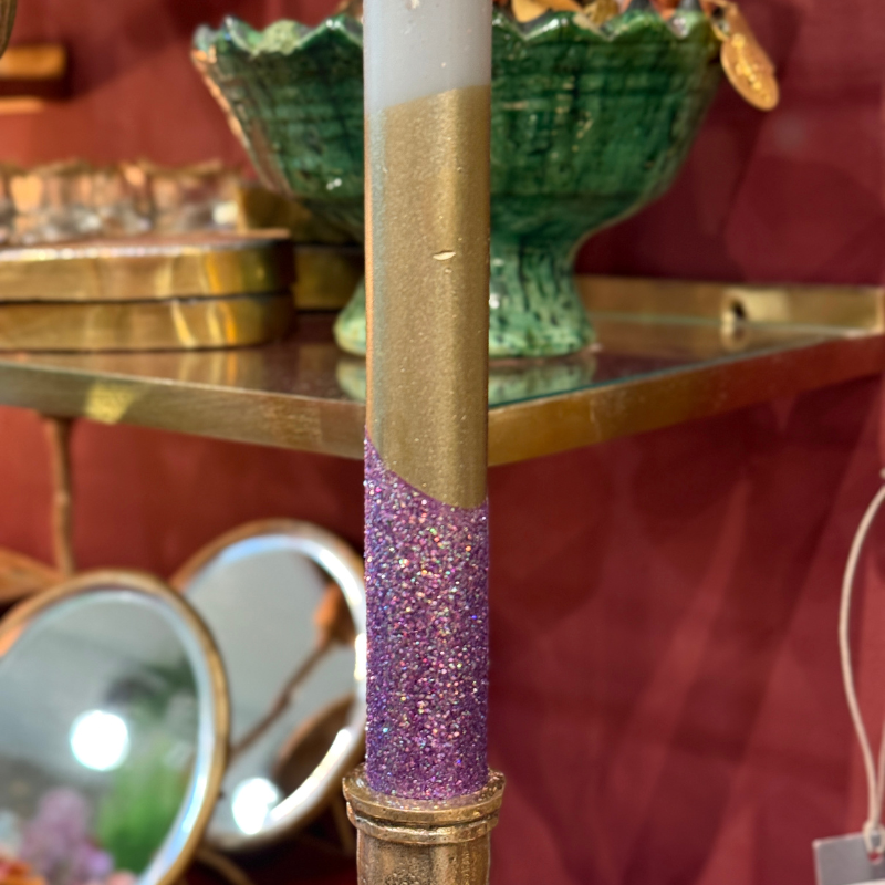 Ledkaars diner - groen - paarse glitter