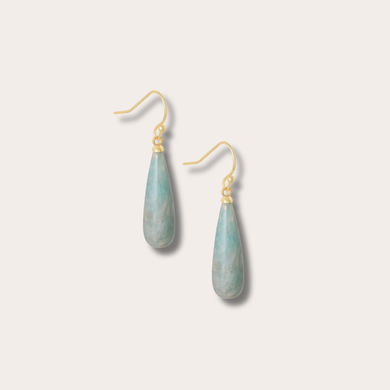 Oorbellen met gemstone pegel - zeegroen (3.6cm)