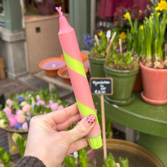 Kaars - Essence - roze/groen - spiraal
