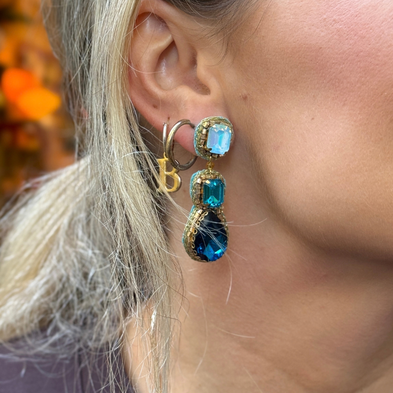 Oorbellen - Triple Drop - Blauw