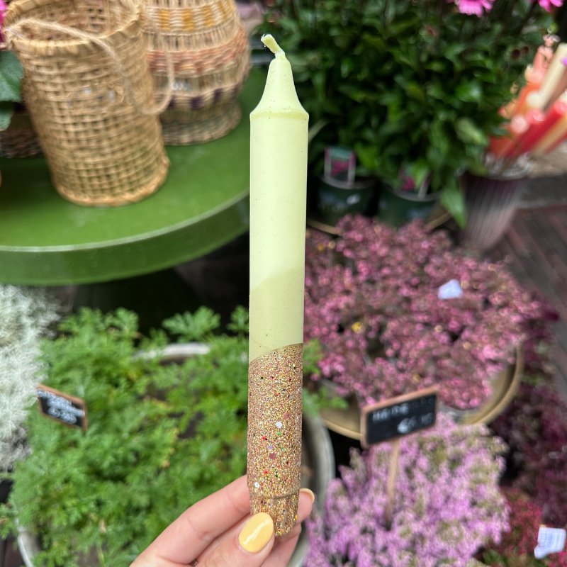 Kaars - Essence - Groen/goud glitter overloop