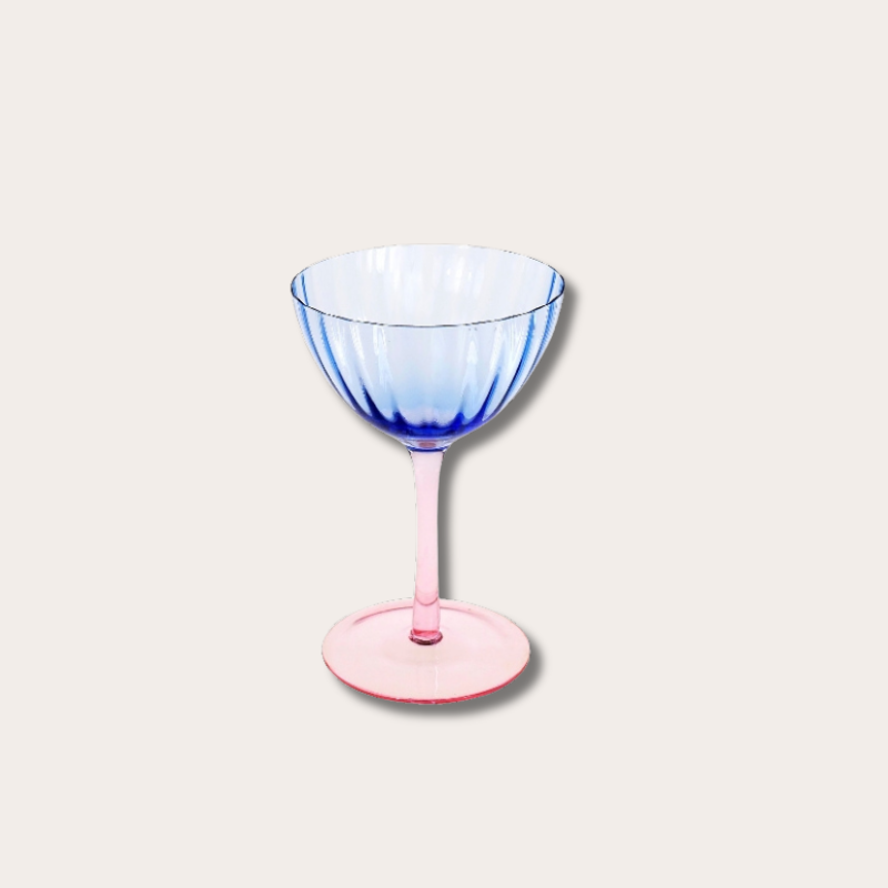 Cocktail glas - Ribbel - Blauw/roze