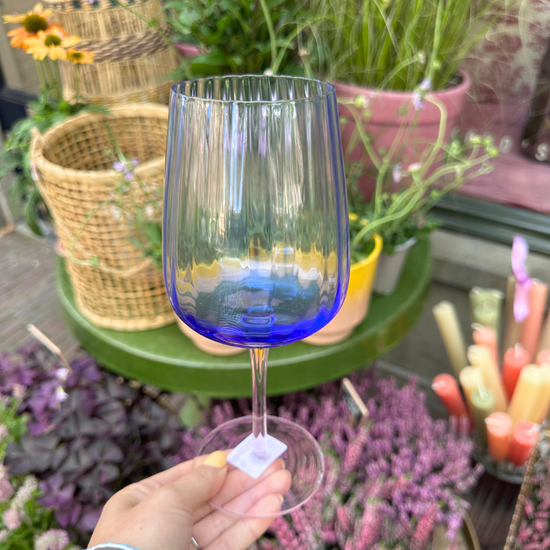 Wijn glas - Ribbel - Blauw/roze
