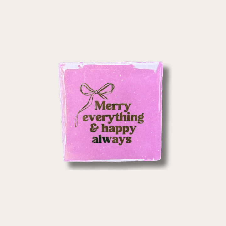 Tegeltje - Merry everything & happy always - paars, goud