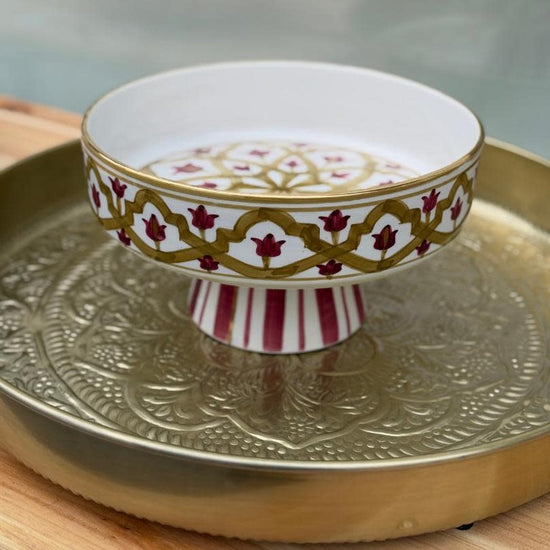Chabi Chic - saladeschaal op voet kaki bordeaux