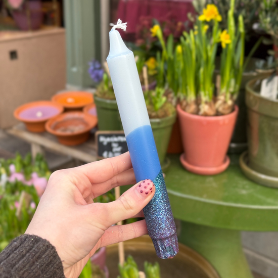 Kaars - Essence - licht/donker blauw - glitter overloop