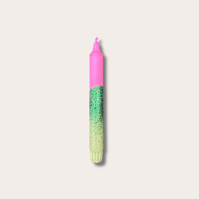 Kaars - Essence - Roze/groen glitter overloop